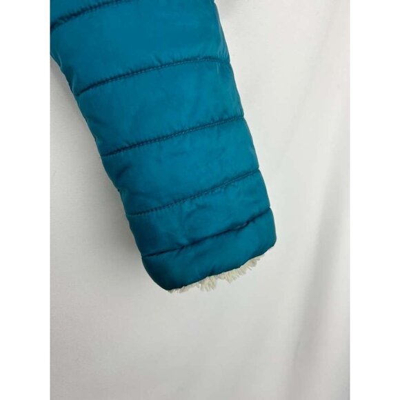 The North Face Reversible Girls Medium Teal Jacket Puffer Fuzzy Fleece Full Zip - Picture 16 of 16